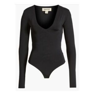 Open Edit Smooth Edit V-Neck Bodysuit, Black, Sz. M